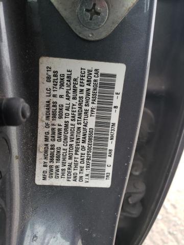 Photo 10 from auction – 2012 HONDA CIVIC LX with VIN 19XFB2F50CE085503