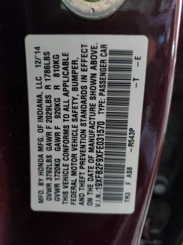 Photo 10 from auction – 2015 HONDA CIVIC EXL with VIN 19XFB2F9XFE031570