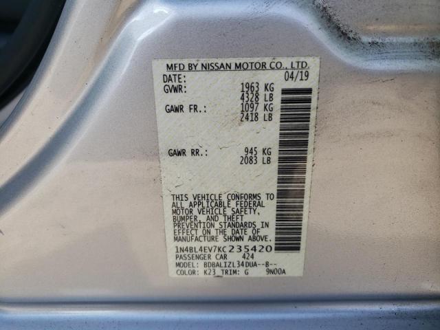 Photo 10 from auction – 2019 NISSAN ALTIMA SL with VIN 1N4BL4EV7KC235420