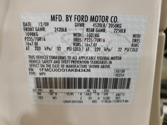 Photo 10 from auction – 2010 FORD ESCAPE XLT with VIN 1FMCU0DG1AKB43436