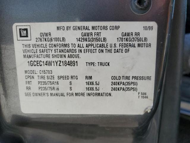 Photo 10 from auction – 2000 CHEVROLET SILVERADO with VIN 1GCEC14W1YZ184891