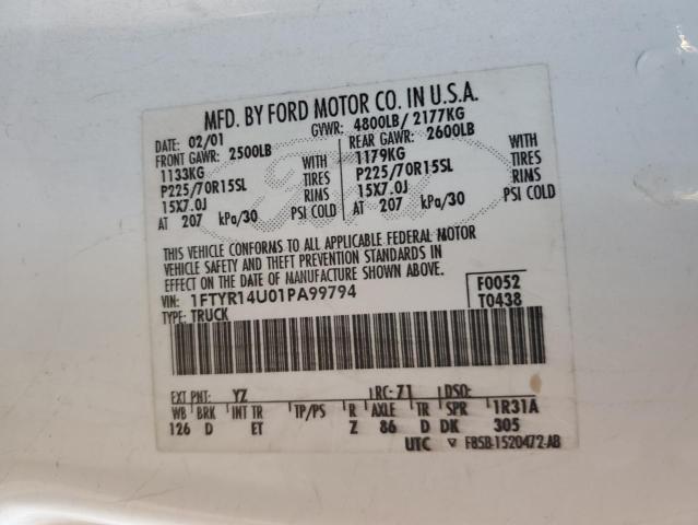 Photo 10 from auction – 2001 FORD RANGER SUP with VIN 1FTYR14U01PA99794