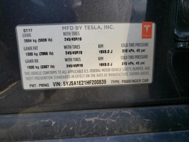 Photo 10 from auction – 2017 TESLA MODEL S with VIN 5YJSA1E21HF200839