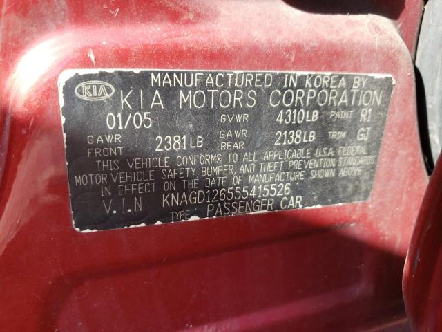 Photo 10 from auction – 2005 KIA OPTIMA LX with VIN KNAGD126555415526