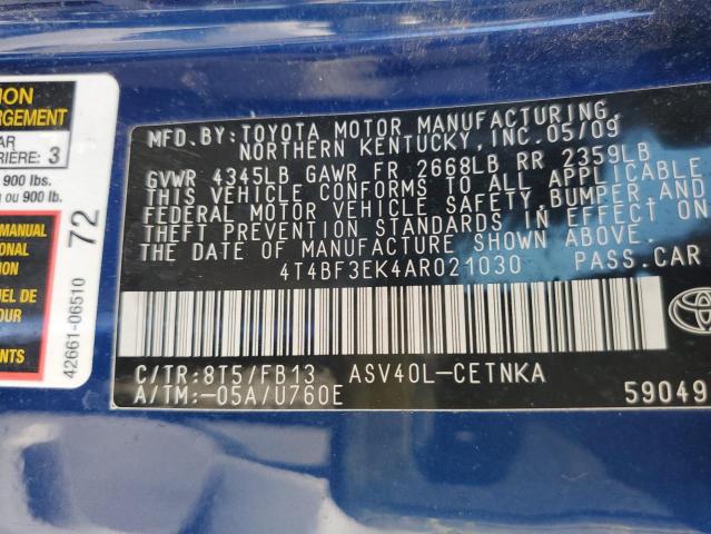 Photo 10 from auction – 2010 TOYOTA CAMRY BASE with VIN 4T4BF3EK4AR021030