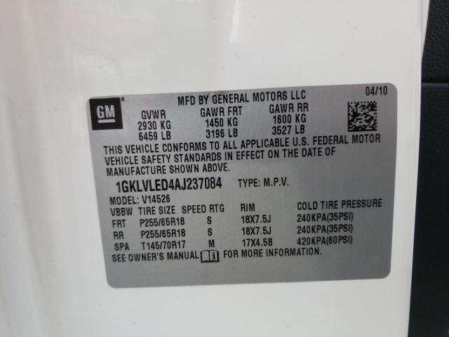 Photo 10 from auction – 2010 GMC ACADIA SLE with VIN 1GKLVLED4AJ237084