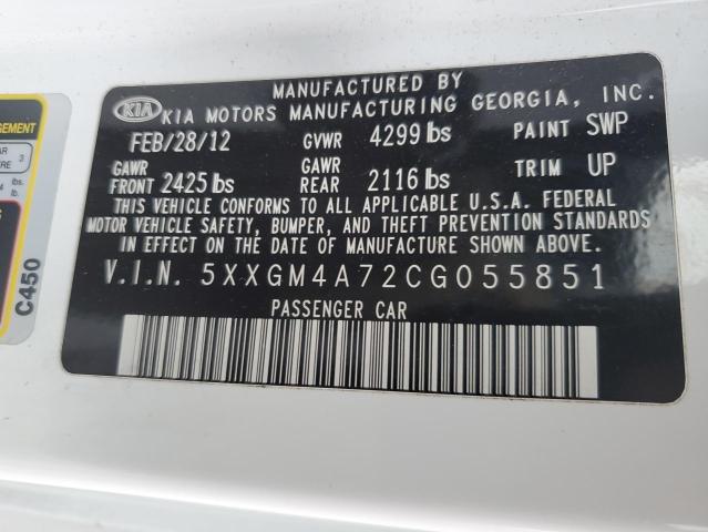Photo 10 from auction – 2012 KIA OPTIMA LX with VIN 5XXGM4A72CG055851