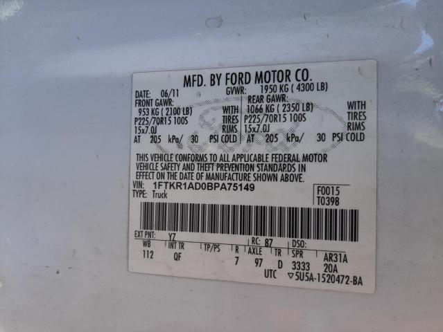 Photo 10 from auction – 2011 FORD RANGER with VIN 1FTKR1AD0BPA75149