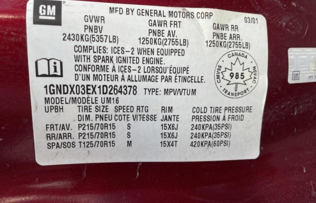 Photo 10 from auction – 2001 CHEVROLET VENTURE with VIN 1GNDX03EX1D264378