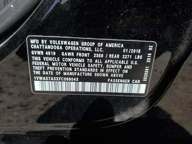 Photo 10 from auction – 2015 VOLKSWAGEN PASSAT S with VIN 1VWAS7A3XFC066043