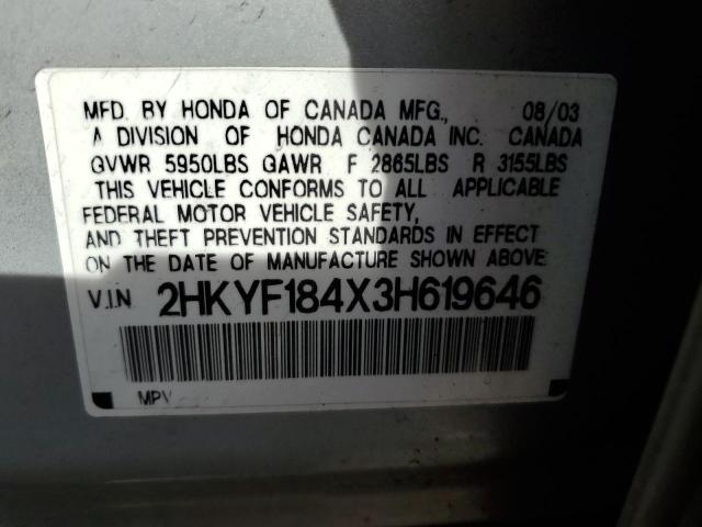 Photo 10 from auction – 2003 HONDA PILOT EX with VIN 2HKYF184X3H619646