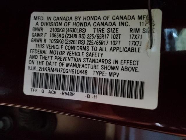 Photo 10 from auction – 2016 HONDA CR-V EXL with VIN 2HKRM4H70GH610448