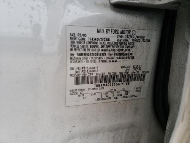 Photo 10 from auction – 2005 MERCURY MONTEGO LU with VIN 1MEFM40125G615189