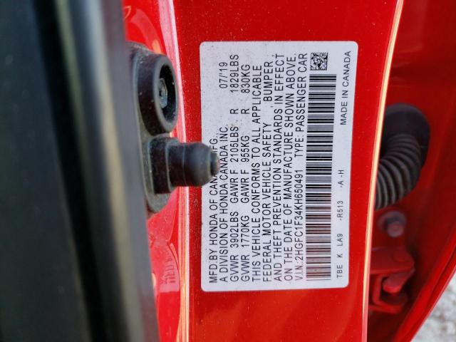 Photo 10 from auction – 2019 HONDA CIVIC EX with VIN 2HGFC1F34KH650491