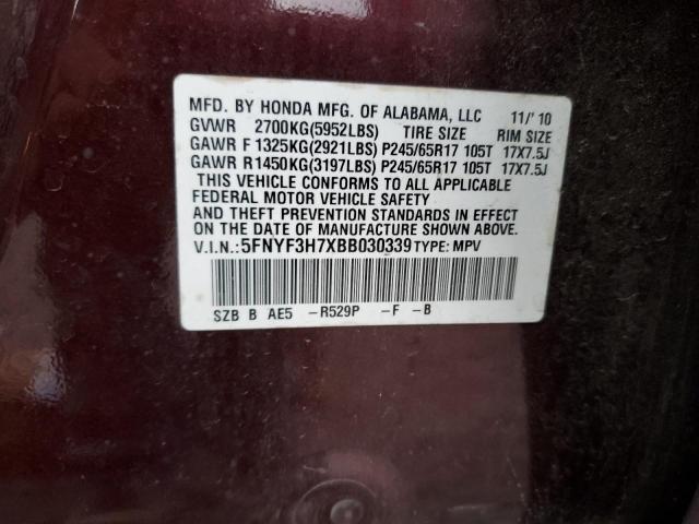 Photo 10 from auction – 2011 HONDA PILOT EXLN with VIN 5FNYF3H7XBB030339
