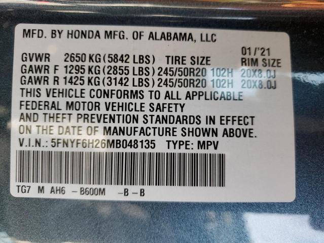Photo 10 from auction – 2021 HONDA PILOT SE with VIN 5FNYF6H26MB048135
