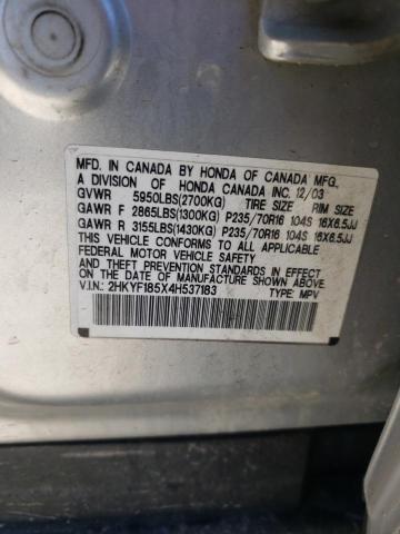 Photo 10 from auction – 2004 HONDA PILOT EXL with VIN 2HKYF185X4H537183