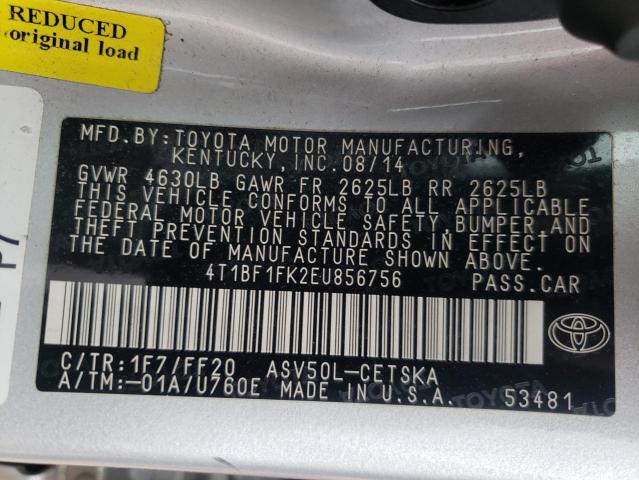 Photo 10 from auction – 2014 TOYOTA CAMRY L with VIN 4T1BF1FK2EU856756