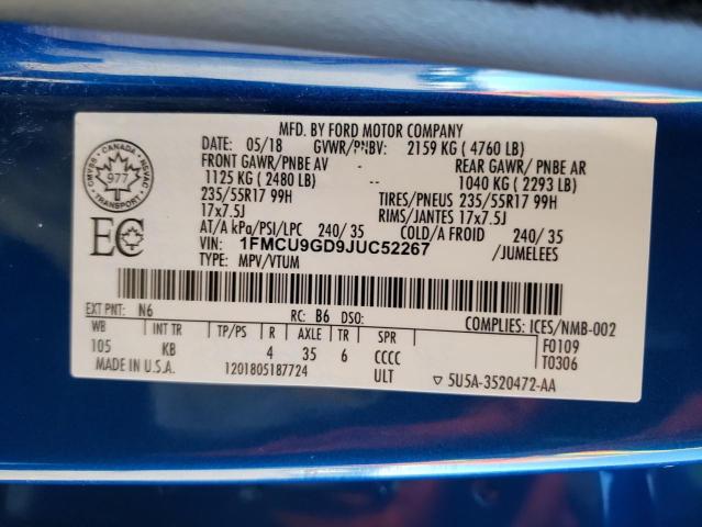 Photo 10 from auction – 2018 FORD ESCAPE SE with VIN 1FMCU9GD9JUC52267