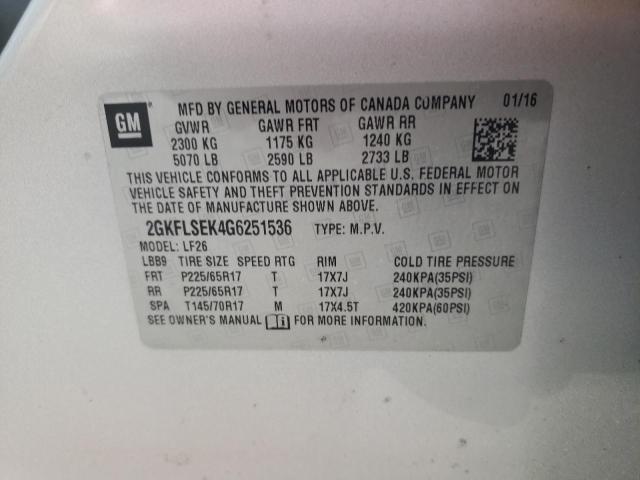 Photo 10 from auction – 2016 GMC TERRAIN SL with VIN 2GKFLSEK4G6251536
