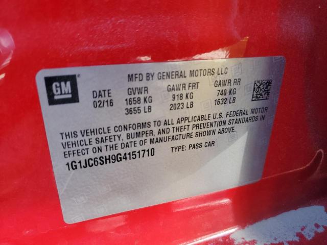Photo 10 from auction – 2016 CHEVROLET SONIC LT with VIN 1G1JC6SH9G4151710