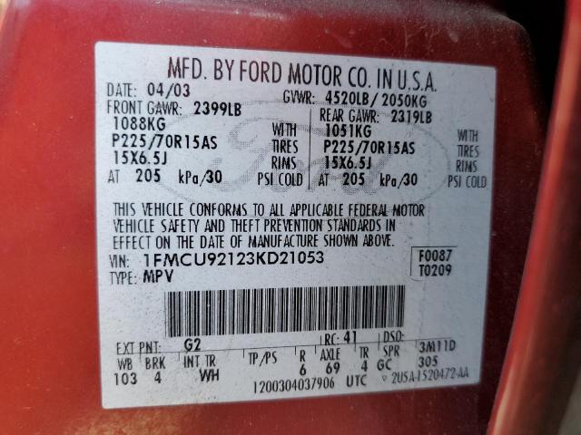 Photo 10 from auction – 2003 FORD ESCAPE XLS with VIN 1FMCU92123KD21053