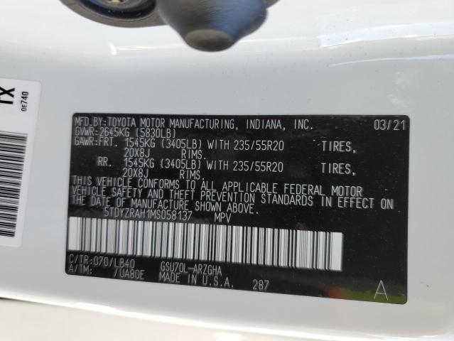 Photo 10 from auction – 2021 TOYOTA HIGHLANDER with VIN 5TDYZRAH1MS058137