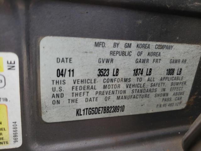 Photo 10 from auction – 2011 CHEVROLET AVEO LT with VIN KL1TG5DE7BB238910