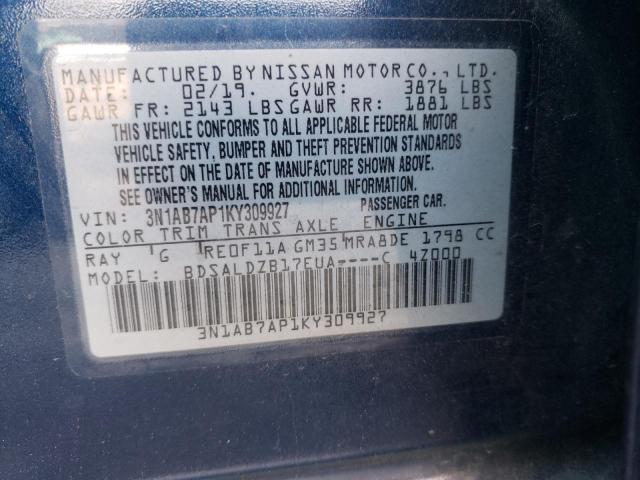 Photo 10 from auction – 2019 NISSAN SENTRA S with VIN 3N1AB7AP1KY309927