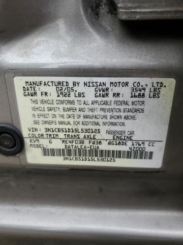 Photo 10 from auction – 2005 NISSAN SENTRA with VIN 3N1CB51D15L530125