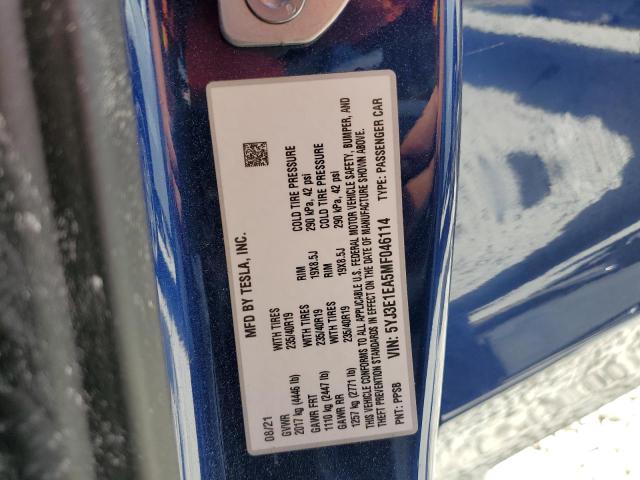 Photo 10 from auction – 2021 TESLA MODEL 3 with VIN 5YJ3E1EA5MF046114