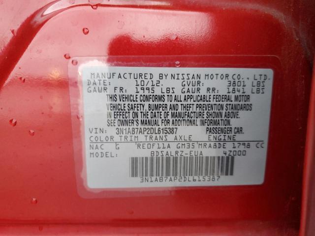 Photo 10 from auction – 2013 NISSAN SENTRA S with VIN 3N1AB7AP2DL615387