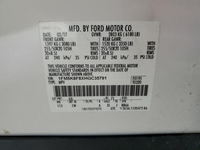 Photo 10 from auction – 2017 FORD EXPLORER L with VIN 1FM5K8F8XHGC35791