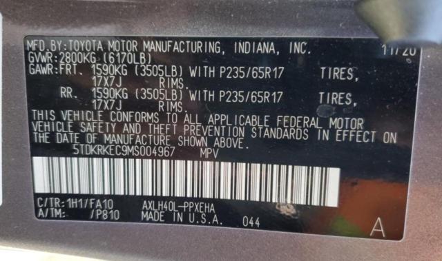 Photo 10 from auction – 2021 TOYOTA SIENNA LE with VIN 5TDKRKEC9MS004967