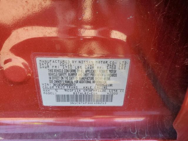 Photo 10 from auction – 2017 NISSAN VERSA S with VIN 3N1CN7AP3HK408213