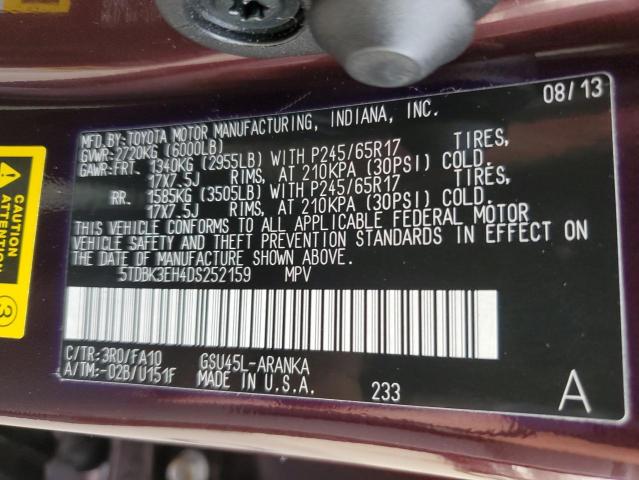 Photo 10 from auction – 2013 TOYOTA HIGHLANDER with VIN 5TDBK3EH4DS252159