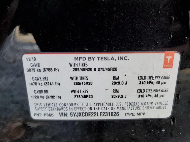 Photo 10 from auction – 2020 TESLA MODEL X with VIN 5YJXCDE22LF231026