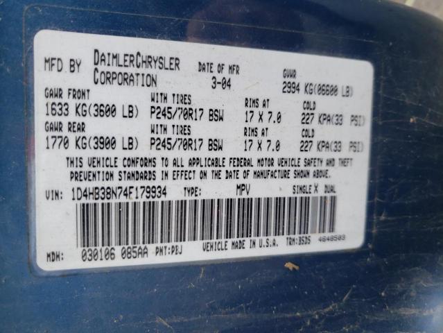 Photo 10 from auction – 2004 DODGE DURANGO ST with VIN 1D4HB38N74F179934