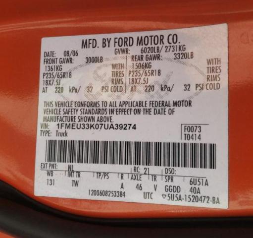 Zdjęcie 10 z aukcji – 2007 FORD EXPLORER S z VIN 1FMEU33K07UA39274