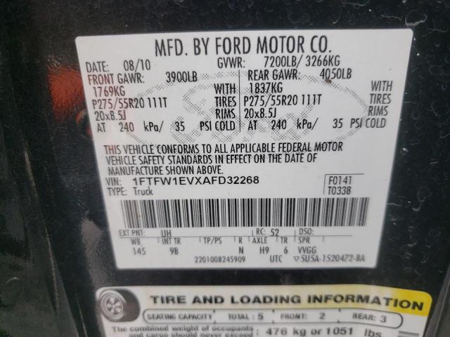 Photo 10 from auction – 2010 FORD F150 SUPER with VIN 1FTFW1EVXAFD32268