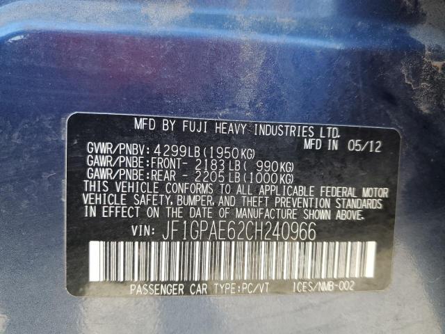 Photo 10 from auction – 2012 SUBARU IMPREZA PR with VIN JF1GPAE62CH240966