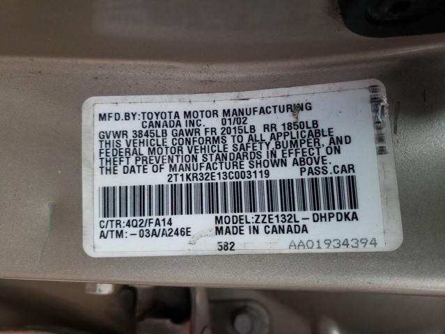 Photo 10 from auction – 2003 TOYOTA COROLLA with VIN 2T1KR32E13C003119