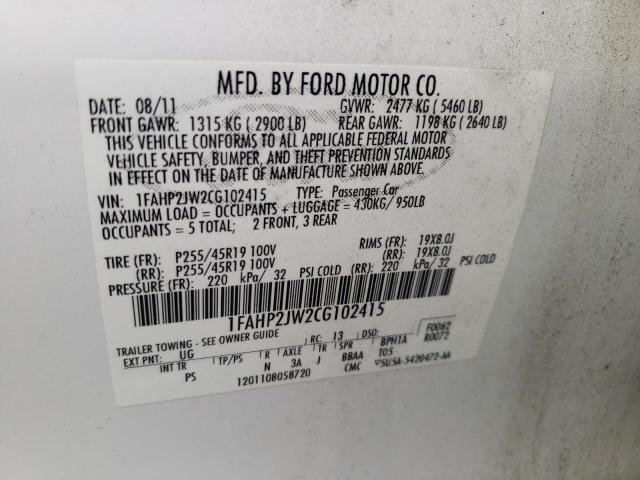 Photo 10 from auction – 2012 FORD TAURUS LIM with VIN 1FAHP2JW2CG102415