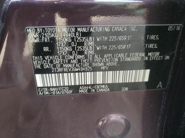 Photo 10 from auction – 2016 TOYOTA RAV4 XLE with VIN 2T3RFREV3GW494925