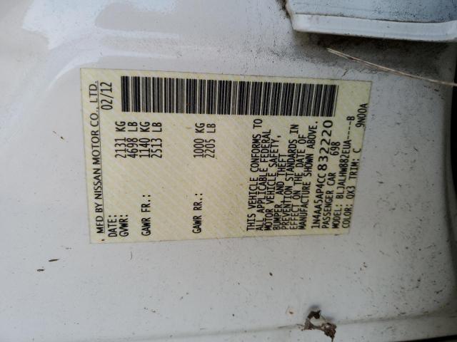 Photo 10 from auction – 2012 NISSAN MAXIMA S with VIN 1N4AA5AP4CC832220