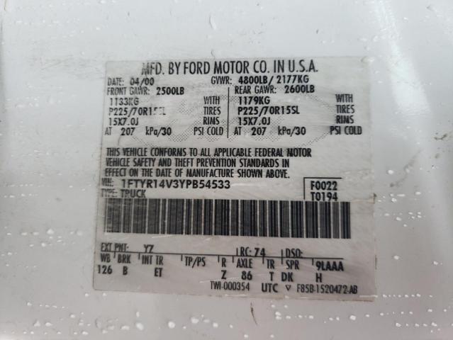 Photo 10 from auction – 2000 FORD RANGER SUP with VIN 1FTYR14V3YPB54533