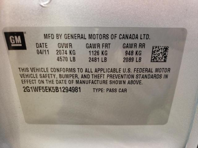 Photo 10 from auction – 2011 CHEVROLET IMPALA LS with VIN 2G1WF5EK5B1294981