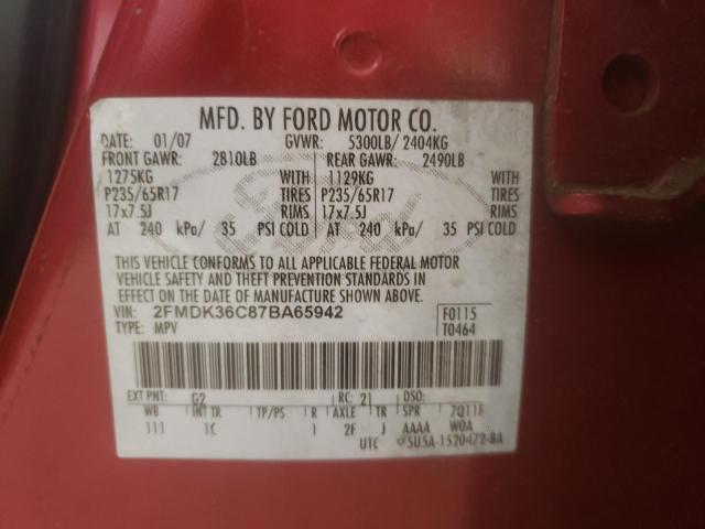 Photo 10 from auction – 2007 FORD EDGE SE with VIN 2FMDK36C87BA65942
