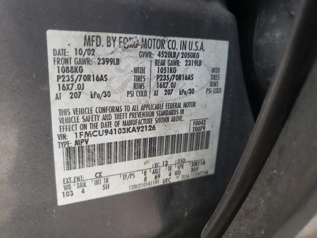 Photo 10 from auction – 2003 FORD ESCAPE LIM with VIN 1FMCU94103KA92126