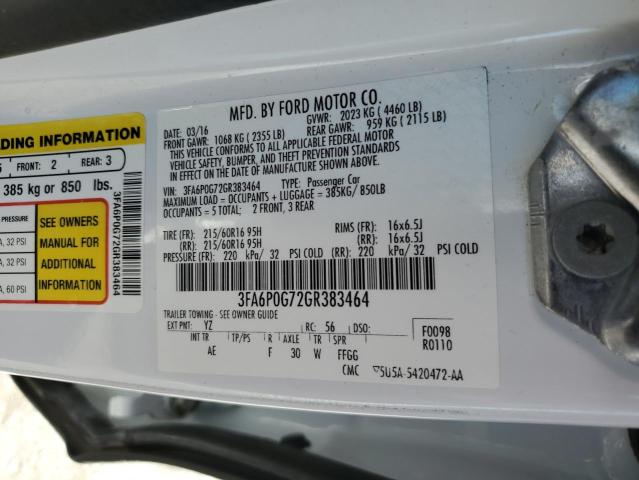 Photo 10 from auction – 2016 FORD FUSION S with VIN 3FA6P0G72GR383464
